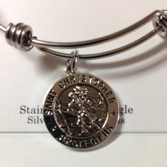 Saint Christopher Silver Plated Charm Bangle - Picture 4 of 8